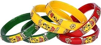 Swara Creations Glass bangles Kada set/Red Green Mehrun color for women (set of 6)