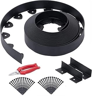 Landscape Edging, 33' 4" Tall Garden Edging with Scissors, Lawn Edging with 30 Garden Spikes and 2 Connectors, Heavy Duty PP&PE Material Edging for Landscaping, Garden, Lawn, Black