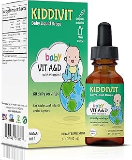 Baby Vitamin A&D Liquid Drops with Vitamin E – Gentle Immune & Vision Support Supplement – 60 Daily Servings, Dropper Included, Glass Bottle – Sugar Free, Gluten Free, Vegetarian, 2oz