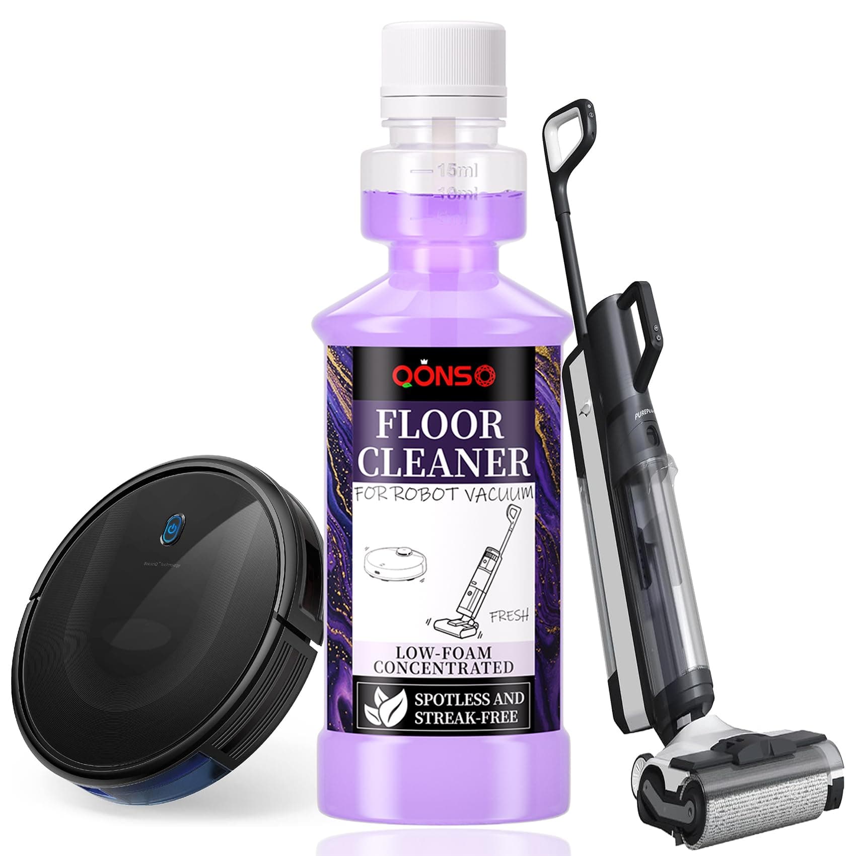 Low Foam Robot Vacuum Floor Cleaning Concentrate Solution Compatible for Roborock Q5 Max, Tineco, iFloor, 8.45 Fl Oz 250ml