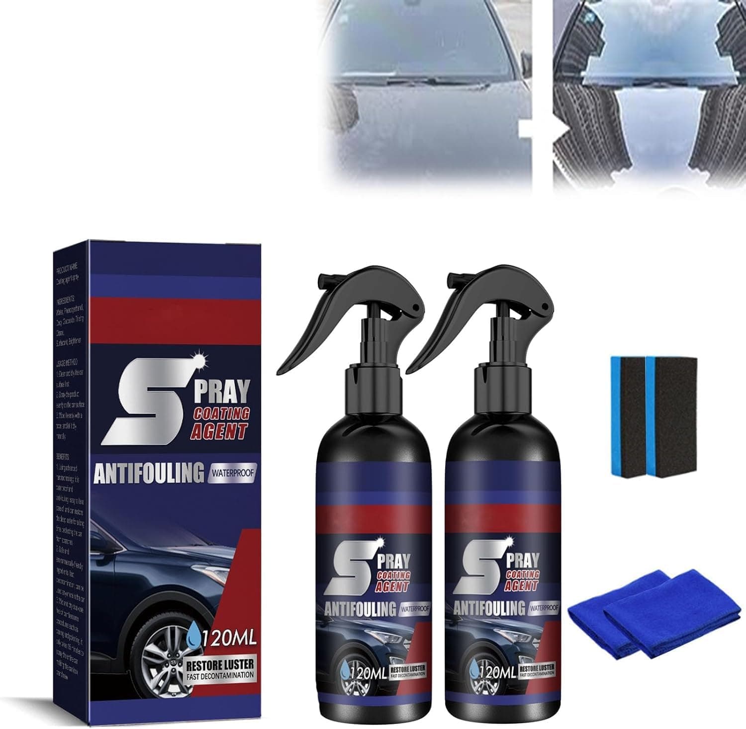 2pcs Multi-Functional Coating Renewal Agent Sets, 3 in 1 Ceramic Car Coating Spray, 120ML High Protection Quick Car Coating Spray, Nanotechnology Plastic Parts Refurbish Agent
