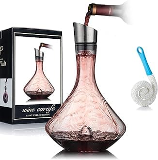 Red Wine Carafe Wine Decanter With Built-in-Aerator, Stainless Steel Pourer Lid, Filter, 100% Hand Blown Lead-free Crystal Glass (All Packing)