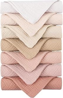 Konssy Baby Muslin Washcloths 7-Pack, 100% Cotton Baby Bath Washcloths, Soft & Absorbent Wash Cloths and Burp Cloths for Newborn Kids Girls & Boys, 11x11 inches