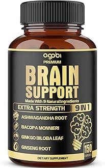 9in1 Brain Support Supplement - Blended with Ashwagandha, Panax Ginseng, Gotu Kola, Ginkgo Biloba, Black Pepper & More - Accuracy, Focus, Memory & Energy Booster - 150 Capsules for 5 Months