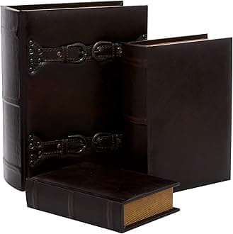 Deco 79 55700 Wood & Leather Book Set of 3
