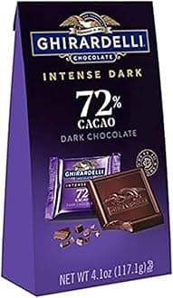 Intense Dark Chocolate Squares, 72% Cacao Chocolate for Holiday Gifts and Stocking Stuffers, 4.1 Oz Bag (Pack of 6)