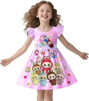 Girls Fashion Dresses Kids Lovely Graphic Dress Party Outfit Birthday Gift
