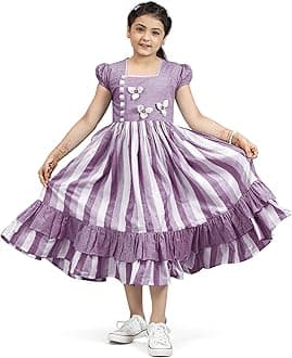 Girl's Cotton Blend Printed One Piece Dress|Western Casual Calf Frock for Kids