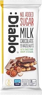 Diablo No Added Sugar Milk Chocolate with Hazelnuts – No Added Sugar Chocolate Bar, Sweetened with Stevia, Gluten Free, Ideal for Any Occasion, Birthdays, Valentines, or Gift Hampers, 75g (Pack of 1)