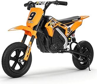 24V Electric Dirt Bike for Kids - Up to 11 MPH & 10 Miles Long-Range, Twist-Grip Throttle, 12" Knobby Tires, Spring Suspension, Music, 250W Electric Motorcycle for Kids 6-12 (Orange)