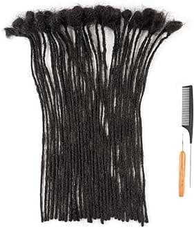 0.2cm Width 6 Inch 60 Strands 100% Human Hair Dreadlock Extensions for Men Women Kids Full Handmade Human Hair Loc Extensions Permanent Dread Extensions with Needle and Comb