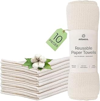 10 Pack Reusable Paper Towels - Washable Kitchen Dish Towels - Organic Cotton Alternative to Waffle Tea Towels - Strong, Absorbent, Paperless Cleaning Cloths - Eco-Friendly & Zero Waste