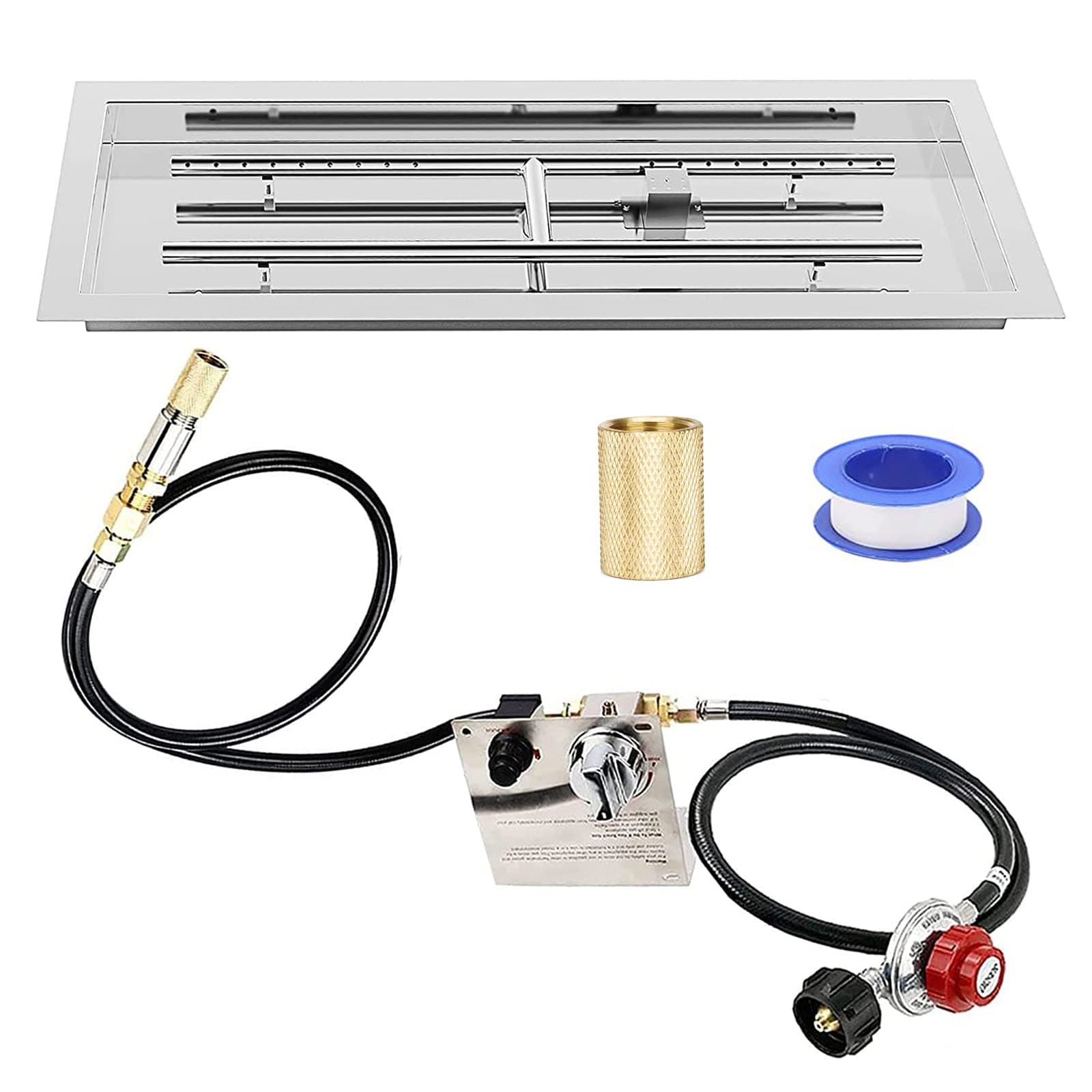 24" x 8" Drop Insert Fire Pit Pan Burner Kit Rectangular Stainless Steel Propane Fire Pit Pan Kit with H Burner Spark Ignition Kit Indoor and Outdoor DIY Fire Pit & Fireplace Parts