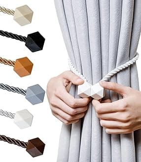 Magnetic Curtain Tiebacks- Upgrade 2022 with a Thicker Twist Rope & Strong Magnet Tieback Window Treatment Holdbacks Draperies Holders Decorative Drape Handmade Tie Back (White, 2)