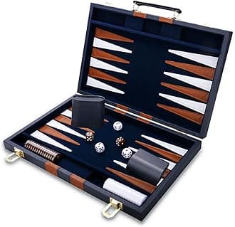 Backgammon Set - Classic Board Game with Premium Leather Case - Portable Travel Strategy Backgammon Game Set for Adults, Kids - Suitable as (15inch, Navy)