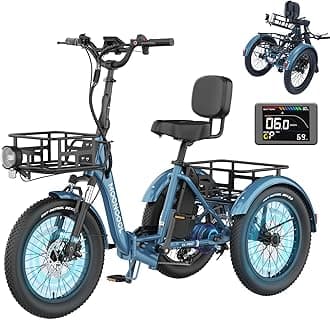 MOONCOOL Electric Tricycle for Adults, 750W 48V Folding Electric Trike Peak Power 1500W, 20"x3.0" Fat Tire 3 Wheel Ebike, Aluminum Adult Tricycle with Removable Battery, Rear Differential