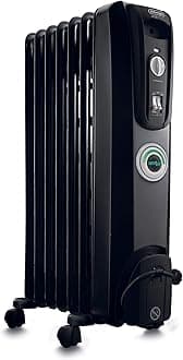 De'Longhi Oil filled Radiator Heater, 1500W Electric Space Heater for indoor use, portable room heater, Energy Saving, full room like office and bedroom with safety features, EW7707CB
