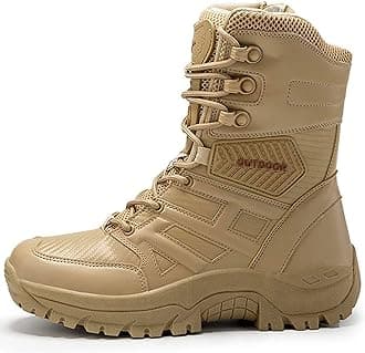 Vendics Men Military Boots Army Outdoor Breathable Combat Tactical Patrol Boots Waterproof Hiking Trekking Shoes Safety Work Footwear with Side Zip,Sand-46(11UK)