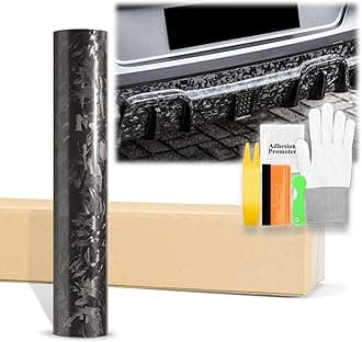 60"x300" (5FTx25FT) Gloss Black 24K Chopped Forged Carbon Fiber Textured Vinyl Wrap Auto Car Sticker Decal Sticker Film Sheet Bubble Free Air Release Technology with Tool Kit