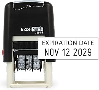 ExcelMark Expiration Date - Self-Inking Rubber Date Stamp - Compact Size - Black Ink