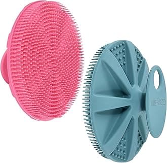 INNERNEED Food-Grade Soft Silicone Body Scrubber Shower Brush Handheld Cleansing Skin Brush, Gentle Exfoliating and Lather Well (Dark Green+Pink)