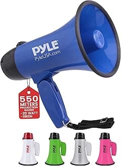 Pyle Portable Megaphone Speaker Siren Bullhorn, Compact and Battery Operated with 20 Watt Power, 2 Modes, PA Sound and Foldable Handle for Cheerleading, Sports, Police, Kids & More- Blue