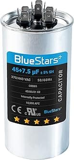 45 + 7.5 MFD uf 370 or 440 Volt VAC Round Dual Run Capacitor by Blue Stars - Compatible for Air Conditioner or Heat Pump Condenser