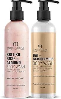 Botanic Hearth Oat Niacinamide and British Rose Almond Body Wash 245 ml each