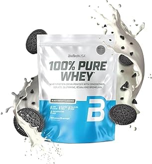 BioTechUSA 100% Pure Whey | Protein Powder with BCAA and Glutamine | Gluten-Free, Palm Oil Free | 21g Protein per Serving, 1 kg, Black Biscuit