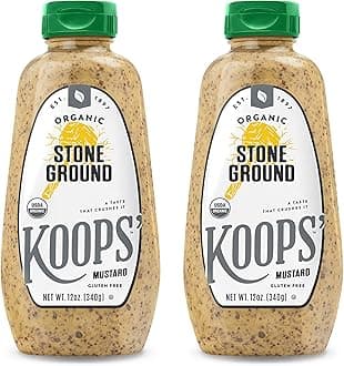 Koops' Organic Stone Ground Mustard – Old-Fashioned Mustard, Gluten-Free, Kosher, Non-GMO, USDA Certified Organic Mustard, Made in USA, From Quality Mustard Seeds – 12 Oz, Pack of 2