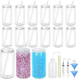 15 Pack Acrylic Snow Globe Tumbler, 16 Oz Pre Drilled Double Wall Snow Globe Supplies Kit, Plastic Snowglobe Tumbler Diy Kit Including Cups And Diy Tools