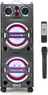 Pyle Portable Bluetooth PA Speaker System, 2000W Active PA System with Wireless Microphone, DJ Speaker with Lights, USB, SD, AUX, RCA, FM Radio, Karaoke Outdoor Speaker