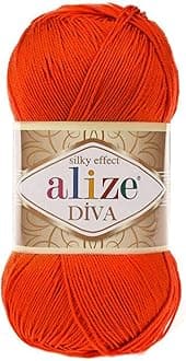Alize Diva Silk Effect 100% Microfiber Acrylic Sport Yarn 1 Ball skeins 100gr 383yds Color (37 - Orange)