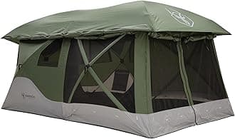 Gazelle Tents™, T4 Tandem Hub Tent, Easy 90 Second Set-Up, Waterproof, UV Resistant, Convertible Screen Room, Removable Floor, 4-8 Person, Alpine Green, 78" x 94" x 165", GT450GR