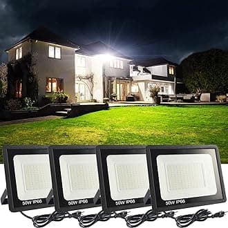 4Pack LED Flood Light Outdoor,50W LED Work Light 5500lmwith 6FT US Plug,IP66 Waterproof Exterior Security Lights,6000K Daylight White Outside Floodlights Slim Design for Playground Yard