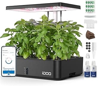 iDOO Hydroponics Growing System Kit 12Pods, Christmas Gifts for Women Mom, Herb Garden Indoor with LED Grow Light for Home, Built-in Fan, Auto-Timer, Adjustable Height Up to 11.3", 12Pods WiFi-Black