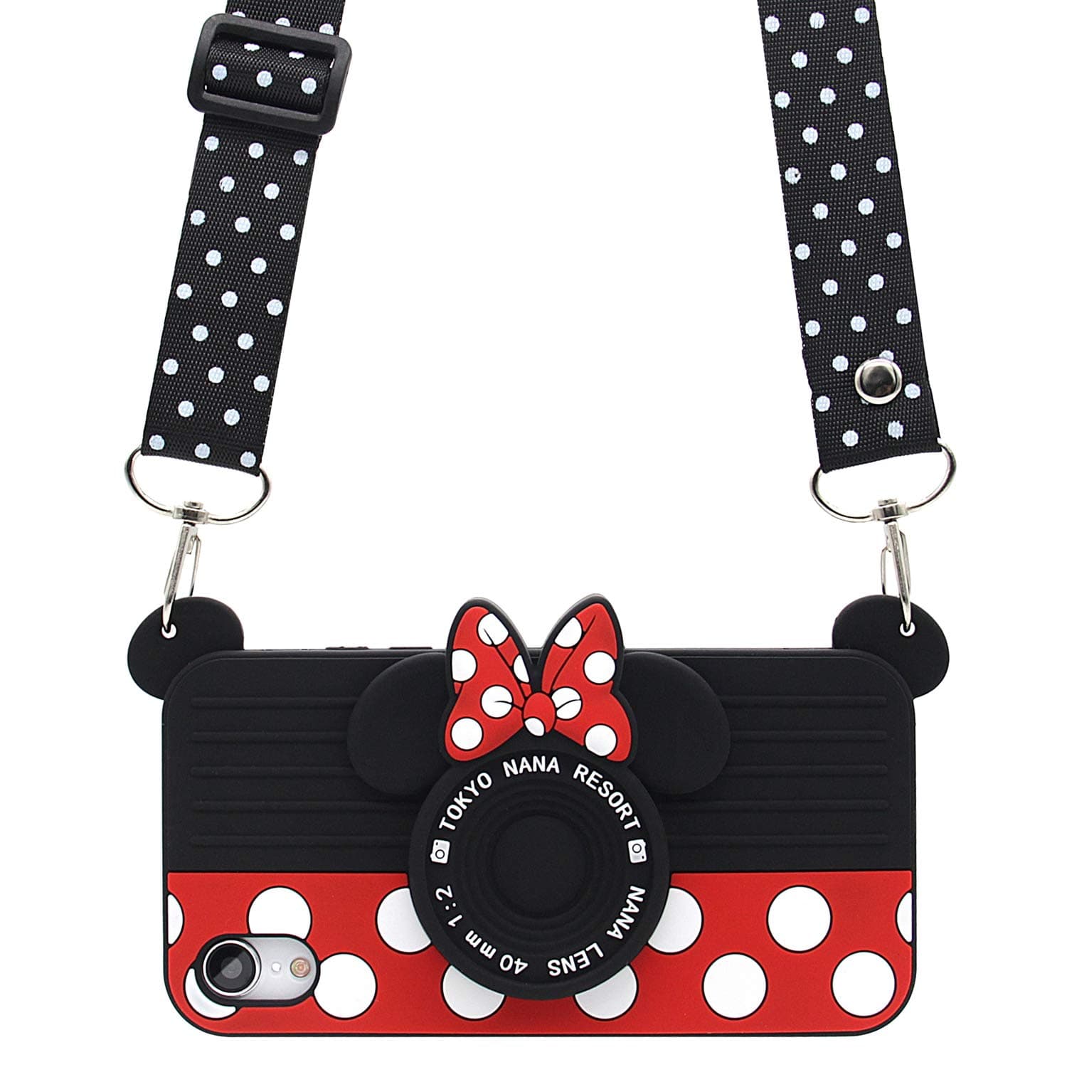 iPhone XR Case, Cute 3D Camera Case with Polka Dots Lanyard for Teens Girls Women, Shockproof and Protective Soft Silicone Phone Case for iPhone XR (2018) 6.1-Inch