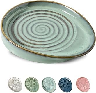 Ceramic Spoon Rest for Stove Top, Spoon Holder for Kitchen Counter, Farmhouse Cooking Utensil Holder for Spoons, Ladles, Spatula, Grey