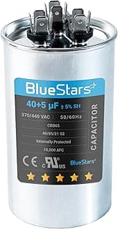 40 + 5 MFD uf 370 or 440 Volt VAC Round Dual Run Capacitor by Blue Stars - Compatible for Air Conditioner or Heat Pump Condenser