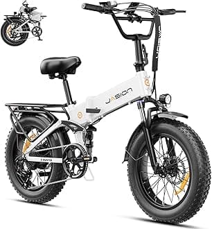 Jasion X-Hunter Foldable Electric Bike, 1400W Peak Motor, 70+ Miles 30MPH EBike, 624WH Removable Battery, 20''*4 Fat Tire, Full Suspension Bicycle for Commute,Snow, Mountain, 7-speed E-bike for Adults