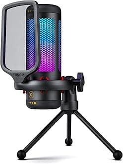 TONOR Gaming Microphone Set, USB Condenser Mic for PC with Stand, Controllable RGB, Quick Mute, Volume Control, for Twitch Streaming, Discord Chatting, 200 cm Cable, Desktop Stand TC310