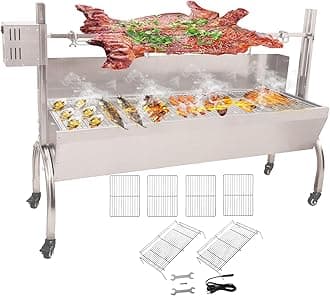 DEWOSEN 50W Rotisserie Grill With Wind Screen - 51 Inch BBQ Outdoor Pig & Lamb Spit Roaster - 132LBS/60KG Stainless Steel Charcoal Spit Rotisserie Grill for Camping & Outdoor Barbecue