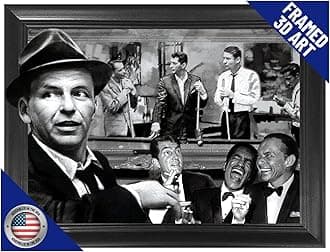 The Rat Pack Shooting Pool 3D Poster Wall Art Decorative Framed Print | 14.5x18.5 Inches | Lenticular Posters & Photograph | Anniversary Gifts for Men & Girls Bedroom | Frank Sinatra Dean Martin & Sammy Davis Junior
