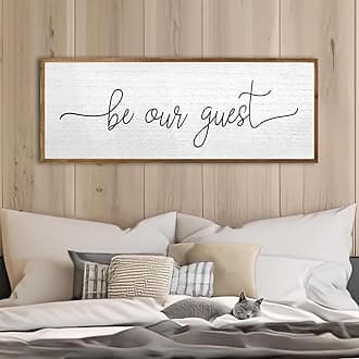 Be Our Guest Wall Decor Sign 32''×12'' Large Rustic Farmhouse Family Guest Room Bedroom Above Bed Vintage Framed Wooden Wall Art Modern Signs Simple Entryway Hanging Decoration (Wood)