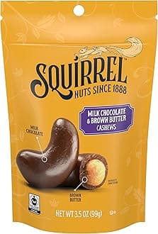 Squirrel Brand Milk Chocolate & Brown Butter Cashews, 3.5 Ounces, Resealable Bag, Gluten Free, Snacks for Adults and Kids, Fair Trade Certified Cocoa