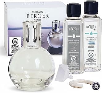 Gift Set – Lampe Berger Starter Round 2-in-1 Air Purifier & Fragrance Diffuser with Ocean Breeze & So Neutral Refills – 2 x 250 mL (8.45 fl oz) – Flameless Home Care – Made in France