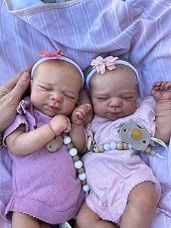 Zero pam Real Life Twin Reborn Baby Dolls Girl,18 inch 45 cm Realistic Sleeping Baby Doll Twins with Soft Cloth Body Vinyl Limbs Life Like Silicone Newborn Babies with Accessories Toys for Kids