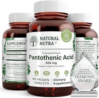 Time Release Pantothenic Acid 500 mg, Vitamin B5 Supplement for Adrenal Support, Stress, Helps Break Down Fat and Carbodydrates, Metabolism and Energy, 60 Vegetarian Tablets