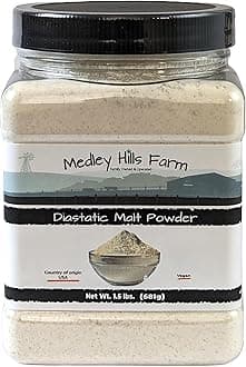 Diastatic Malt Powder by Medley hills farm 1.5 Lbs. in Reusable Container - Great Diastatic malt powder for baking Bread, Pizza Crust, Pretzels, Desserts and Milkshakes. Made in the USA - Vegan