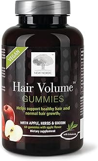 NEW NORDIC Hair Volume Gummies, 2500 mcg Biotin, Daily Hair Vitamins Supplement to Support Hair Skin & Nails, Vegan, 60 Count (Pack of 1)